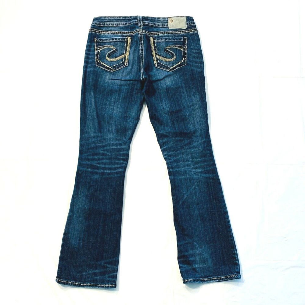 NEW Silver Jeans Womens 29 AIKO Mid Boot Cut Stretch Distressed Low Rise 32x31